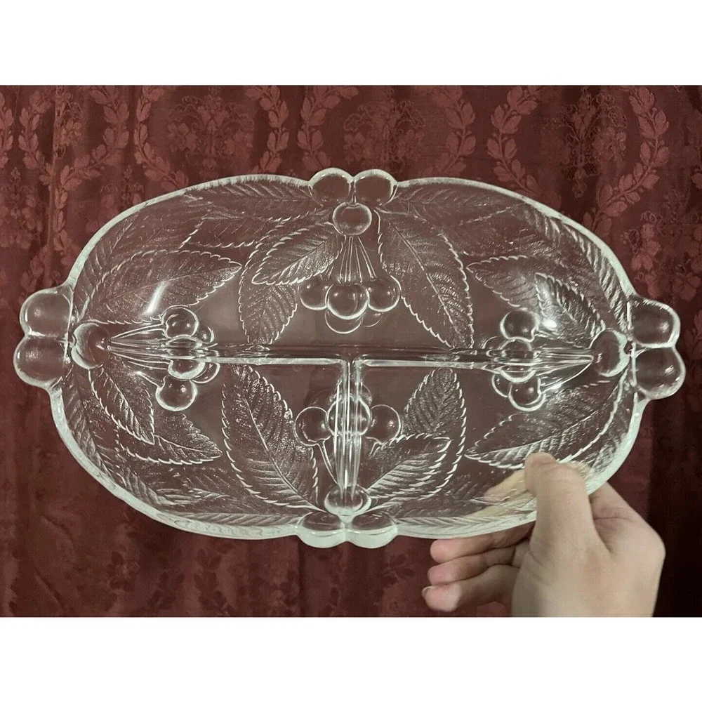 Mikasa Bountiful Cherries Frosted Divided Dish Vintage 1970's